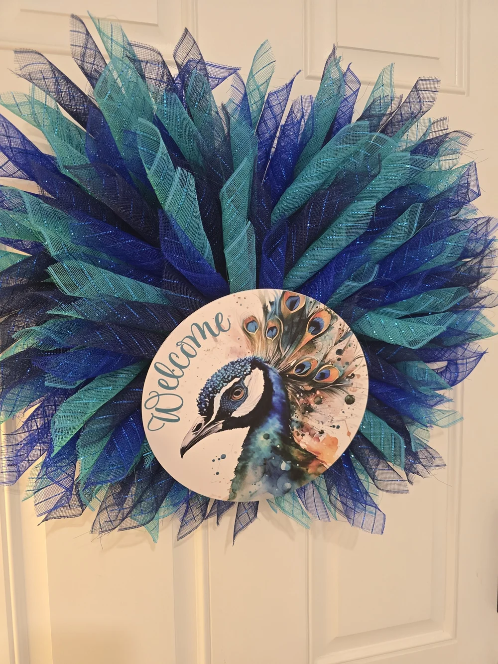 Peacock Welcome Wreath in Teal & Royal Blue